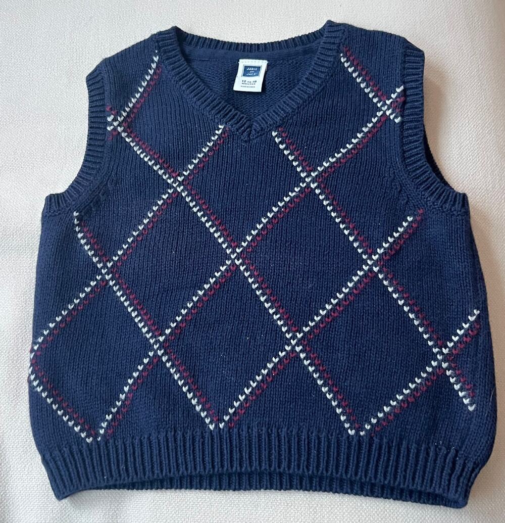 Janie and Jack Red White & Blue Sweater Vest Infant Size 12 - 18 months
